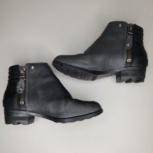 Sorel Danica Womens Size 6.5 Side Zip Waterproof Leather Booties Boots Black